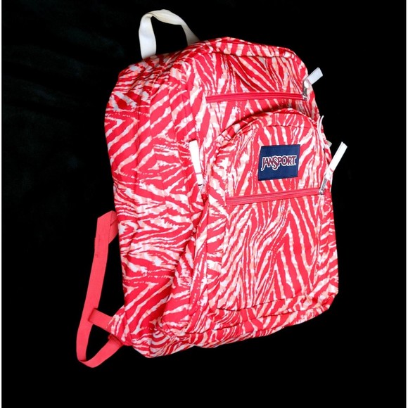 Jansport Teen Adult 17.5" Backpack WILD AT HEART Red White Zebra Stripes VGC! - Picture 2 of 15